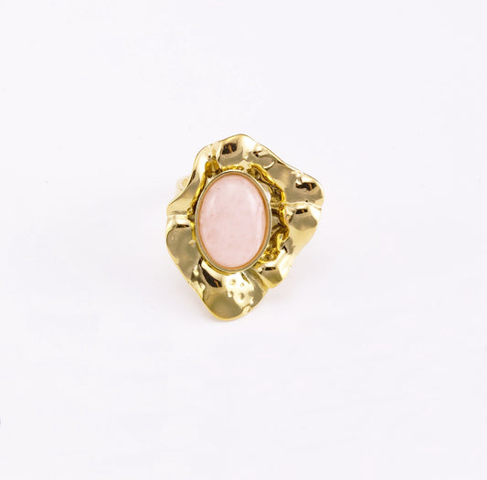 Stainless Steel Ring with Pink Stone – Organic Elegance
